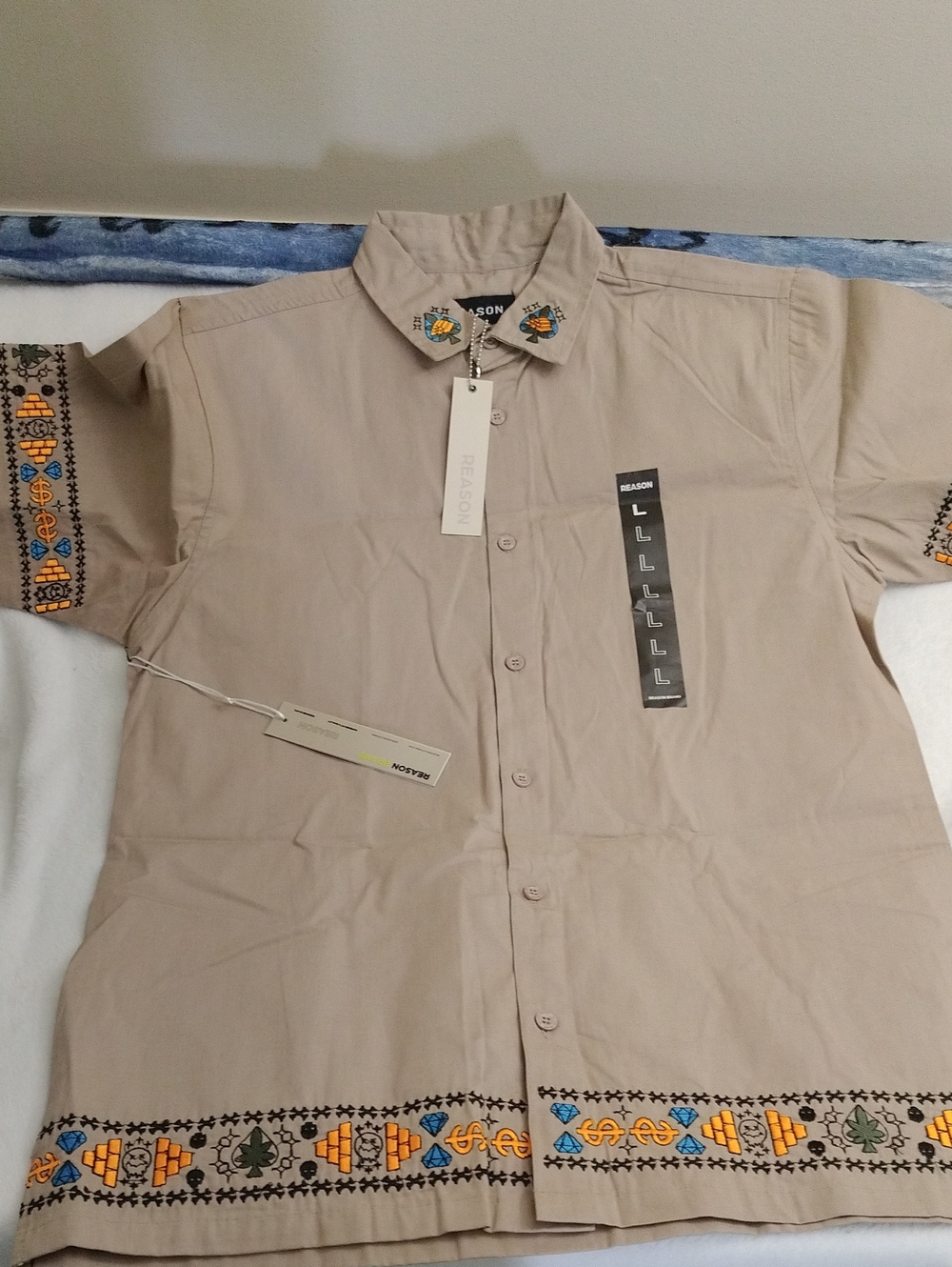 Reason Brand Button Up Western Embroidered Shirt Men's Large NWT